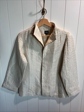 Eileen Fisher 100% silk ribbed waves of silk open jacket lined w pockets M